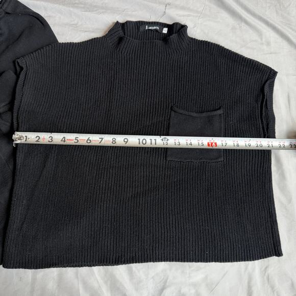 Anrabess Black, Sleeveless, Mockneck Ribbed Sweater, Jogger, Set- L - Picture 6 of 10